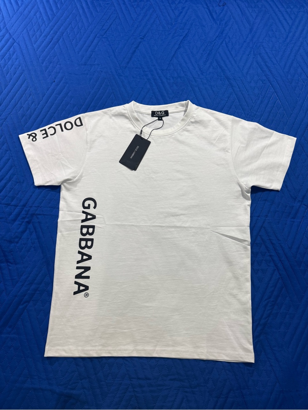 Dolce & Gabbana White Short-Sleeve Tee with Black Logo Print